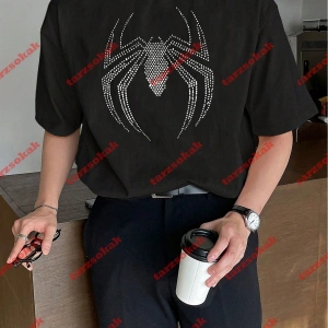 Unisex Örümcek Baskılı Tshirt Beyaz