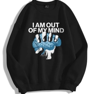 Unisex Out Of My Mind Bisiklet Yaka Sweatshirt Siyah