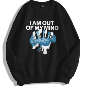 Unisex Out Of My Mind Bisiklet Yaka Sweatshirt Siyah