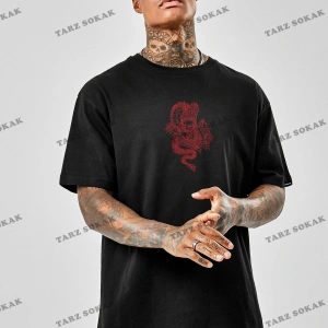 Unisex Oversize Dragon Baskılı Beyaz