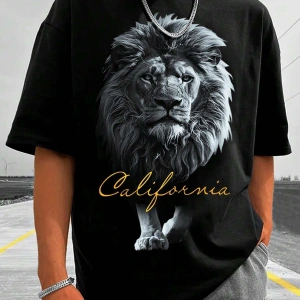 Unisex Oversize Kalıp Aslan & Harf Grafikli Harajuku Style