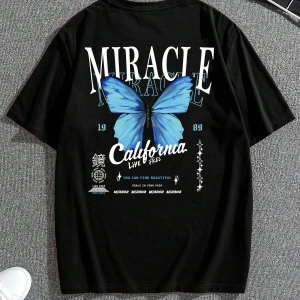 Unisex Oversize Kalıp Kelebek & Harf Grafik Damla Omuz Harajuku Style