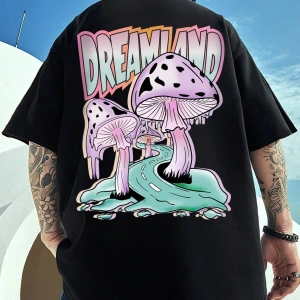 Unisex Oversize Kalıp Mantar ve Harf Grafikli Harajuku Style