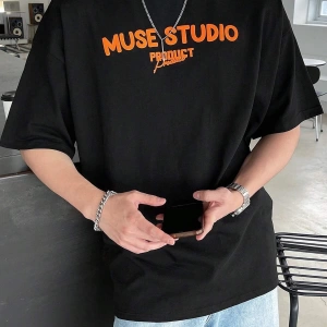 Unisex Oversize Kalıp Pamuk Harfli Grafik Damla Omuz Harajuku Style