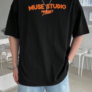 Unisex Oversize Kalıp Pamuk Harfli Grafik Damla Omuz Harajuku Style