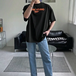 Unisex Oversize Kalıp Pamuk Harfli Grafik Damla Omuz Harajuku Style