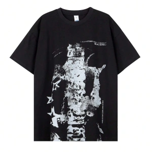 Unisex Oversize Kalıp Yıldız & Slogan Grafikli Harajuku Style