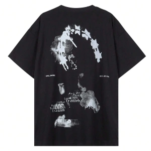 Unisex Oversize Kalıp Yıldız & Slogan Grafikli Harajuku Style