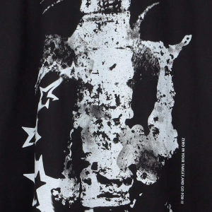 Unisex Oversize Kalıp Yıldız & Slogan Grafikli Harajuku Style