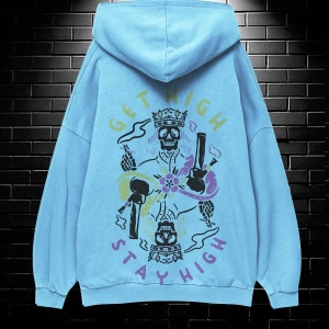 Unisex Oversize Kapüşonlu Kanguru Cepli Get High Stay High Baskılı Sweatshirt Hoodie