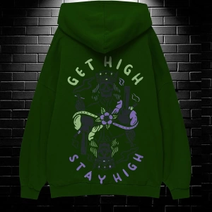 Unisex Oversize Kapüşonlu Kanguru Cepli Get High Stay High Baskılı Sweatshirt Hoodie