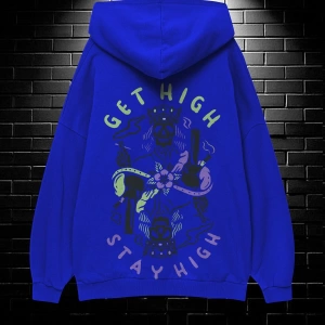 Unisex Oversize Kapüşonlu Kanguru Cepli Get High Stay High Baskılı Sweatshirt Hoodie