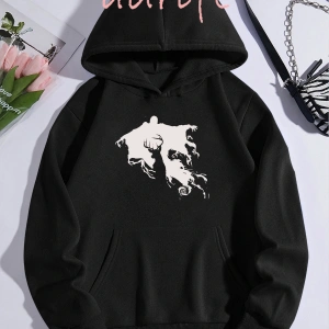 Unisex Oversize Kapüşonlu Kanguru Cepli Harry Potter Baskılı Gri