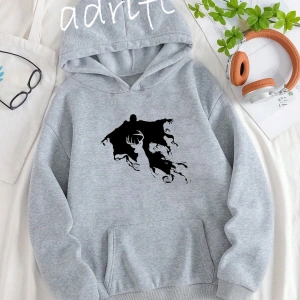 Unisex Oversize Kapüşonlu Kanguru Cepli Harry Potter Baskılı Gri