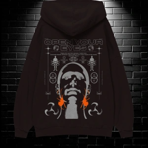 Unisex Oversize Kapüşonlu Kanguru Cepli Open Your Baskılı Sweatshirt Hoodie Beyaz