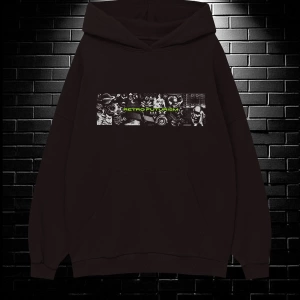 Unisex Oversize Kapüşonlu Kanguru Cepli Resro Futurısm Baskılı Sweatshirt Hoodie