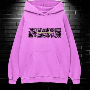 Unisex Oversize Kapüşonlu Kanguru Cepli Resro Futurısm Baskılı Sweatshirt Hoodie