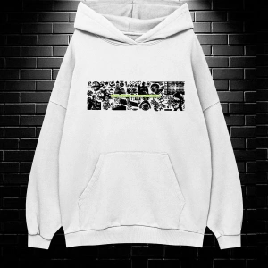 Unisex Oversize Kapüşonlu Kanguru Cepli Resro Futurısm Baskılı Sweatshirt Hoodie