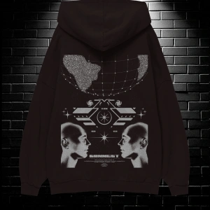 Unisex Oversize Kapüşonlu Kanguru Cepli Resro Futurısm Baskılı Sweatshirt Hoodie Beyaz