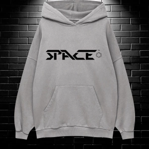 Unisex Oversize Kapüşonlu Kanguru Cepli Space Worldred Baskılı Sweatshirt Hoodie