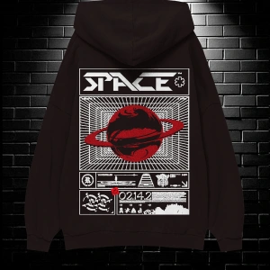Unisex Oversize Kapüşonlu Kanguru Cepli Space Worldred Baskılı Sweatshirt Hoodie Beyaz