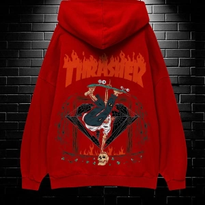 Unisex Oversize Kapüşonlu Kanguru Cepli Thrasher Baskılı Sweatshirt Hoodie