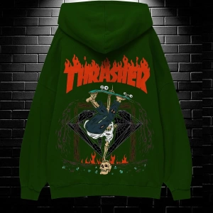 Unisex Oversize Kapüşonlu Kanguru Cepli Thrasher Baskılı Sweatshirt Hoodie