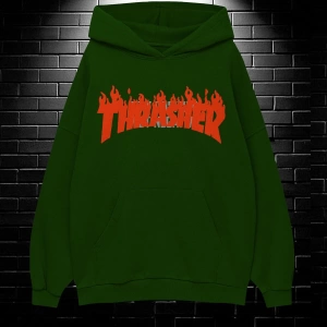 Unisex Oversize Kapüşonlu Kanguru Cepli Thrasher Baskılı Sweatshirt Hoodie
