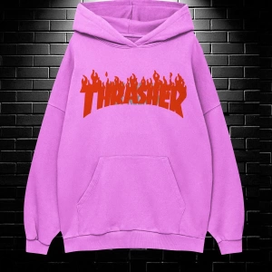 Unisex Oversize Kapüşonlu Kanguru Cepli Thrasher Baskılı Sweatshirt Hoodie