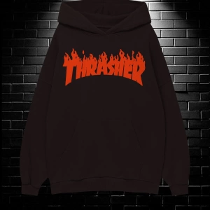 Unisex Oversize Kapüşonlu Kanguru Cepli Thrasher Baskılı Sweatshirt Hoodie