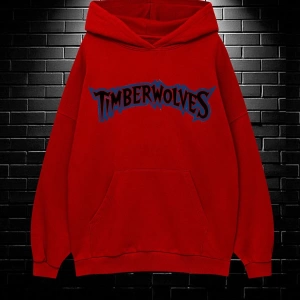 Unisex Oversize Kapüşonlu Kanguru Cepli Timberwolves Baskılı Sweatshirt Hoodie