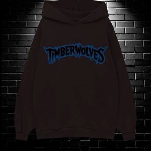 Unisex Oversize Kapüşonlu Kanguru Cepli Timberwolves Baskılı Sweatshirt Hoodie
