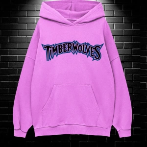 Unisex Oversize Kapüşonlu Kanguru Cepli Timberwolves Baskılı Sweatshirt Hoodie