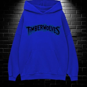 Unisex Oversize Kapüşonlu Kanguru Cepli Timberwolves Baskılı Sweatshirt Hoodie