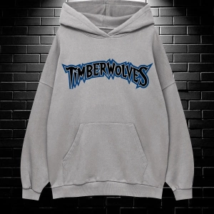 Unisex Oversize Kapüşonlu Kanguru Cepli Timberwolves Baskılı Sweatshirt Hoodie