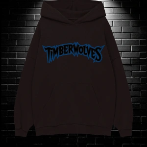 Unisex Oversize Kapüşonlu Kanguru Cepli Timberwolves Baskılı Sweatshirt Hoodie Beyaz