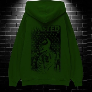 Unisex Oversize Kapüşonlu Kanguru Cepli Wasted Baskılı Sweatshirt Hoodie