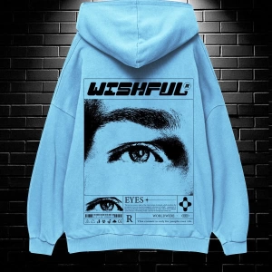 Unisex Oversize Kapüşonlu Kanguru Cepli Wıshful Baskılı Sweatshirt Hoodie