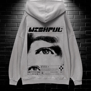 Unisex Oversize Kapüşonlu Kanguru Cepli Wıshful Baskılı Sweatshirt Hoodie