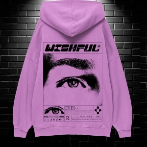Unisex Oversize Kapüşonlu Kanguru Cepli Wıshful Baskılı Sweatshirt Hoodie