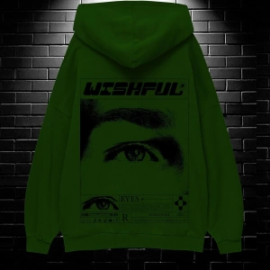 Unisex Oversize Kapüşonlu Kanguru Cepli Wıshful Baskılı Sweatshirt Hoodie