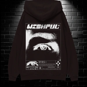 Unisex Oversize Kapüşonlu Kanguru Cepli Wıshful Baskılı Sweatshirt Hoodie Beyaz