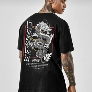 Unisex Oversize Osaka Baskılı Siyah Tshirt