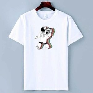 Unısex Oversıze Pamuklu Astronot Baskılı Siyah Beyaz Indigo Renk T-shirt