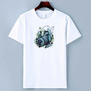 Unısex Oversıze Pamuklu Fotograf Makinası Baskılı Siyah Beyaz Indigo Renk T-shirt