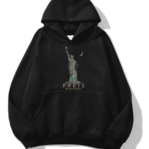 Unisex Paris Statue Sweatshirt Siyah