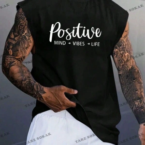 Unisex  POSITIVE BASKILI OVERSİZE KOLSUZ