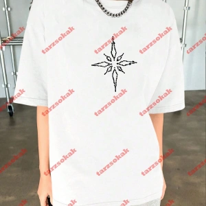 Unisex Pusula Baskılı Tshirt Beyaz