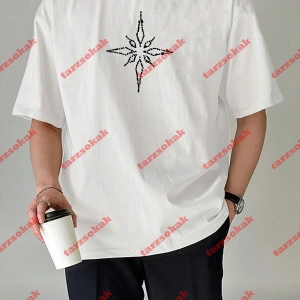 Unisex Pusula Baskılı Tshirt Beyaz