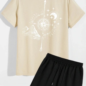 Unisex Pusula Şort T-shirt Eşofman Takımı TSH-PUSULA-SHRT-DÜZ